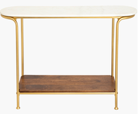 Table console à double étagère au design industriel moderne, en métal et marbre, avec revêtement en poudre, pour la maison, le bureau, le salon, la salle à manger
