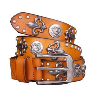 Ceinture en cuir véritable pleine fleur pour homme, style cowboy, avec rivets métalliques, modèle OEM 2026, pour jeans, style punk - Product Image 4