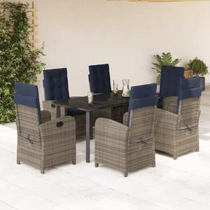 7-Piece Gray Poly <b>Rattan</b> Patio Dining Set with <b>Cushions</b> Garden Sets - Product Image 1
