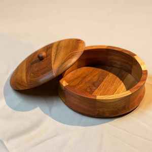 Boîte ronde en bois d'acacia massif durable pour chapati, chauffe-roti, casserole avec couvercle, pour la cuisine, la table à manger, le service et le rangement des aliments - Product Image 2