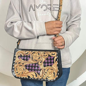 Sacs à bandoulière pour femmes en cuir gaufré à carreaux, grande capacité, style western, sacs à main bandoulière personnalisés, vente chaude - Product Image 4