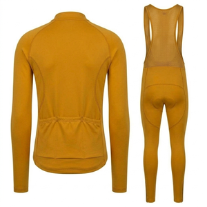 Ensemble cycliste homme personnalisé à manches longues couleur moutarde, extensible dans quatre directions, kit de course à vélo athlétique, salopette de sport à fermeture éclair intégrale, vêtements de sport moulants - Product Image 2