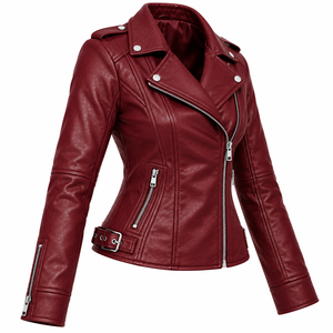 Chaqueta de cuero para mujer al por mayor, estilo motero, con cremallera asimétrica, abrigo de cuero ajustado personalizado para mujer - Product Image 3