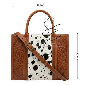 Western Cowhide <b>Leather</b> Tote Bag Hair On Hide Crossbody Handbag <b>Tooled</b> Cowgirl Purse for Women Daily Office Tote - Product Image 2
