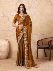 Sari de Chiffon Suave con Bordado y Trabajo de Corte Aarco, con Blusa Banglory con Bordado - Product Image 5