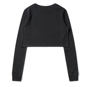 Camiseta térmica corta de manga larga para mujer, color negro fantasma, ajuste ceñido, acanalada, estilo casual urbano, para capas, suave y cálida - Product Image 2