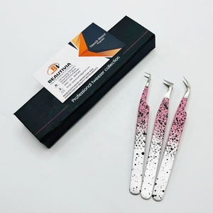 Pinzas para pestañas de acero inoxidable de dos tonos impresas con logotipo personalizado Extensión de diamante de agarre fuerte recubierta con colores personalizados - Product Image 1