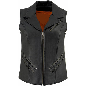 Gilet en cuir pour femme Samroz Sports, col à revers, 7 poches, fermeture éclair longue sur le devant, pour la conduite à moto - Product Image 1