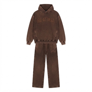 Conjunto de Sudadera Oversize Lavada Personalizada y Pantalones Anchos de Felpa para Mujer, Chándal de Algodón Estilo Urbano OEM ODM - Product Image 3