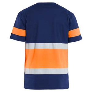 T-shirt de travail haute visibilité pour homme, bleu marine, bandes réfléchissantes orange, vêtements en polyester - Product Image 6