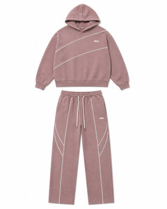 Sweat-shirt rose à capuche coupe ample, pantalon de survêtement décontracté avec passepoil, logo personnalisé, molleton de coton épais, sweats à capuche oversize, coordonné ODM - Product Image 4