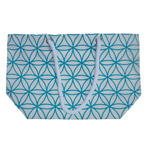 Exclusiva Bolsa de Playa de Lona de Algodón de 12 Oz con Estampado Floral para Niñas, Logotipo Personalizado, Asa de Cuerda Trenzada, Bolsillo Colgante con Cierre, Diseño Geométrico - Product Image 4