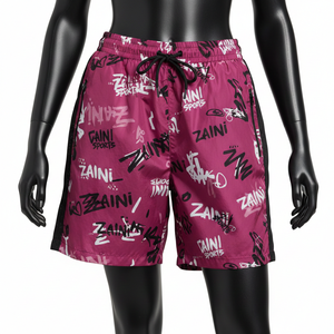 Shorts cortavientos para mujer de primera calidad, tela de poliéster resistente al viento, diseño de paneles, estampado personalizado. - Product Image 1