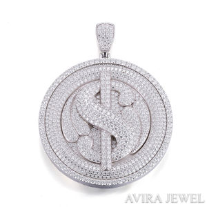 Pendentif Rond Avalanche Iced Out en Argent Sterling 925 Massif Plaqué Or Bicolore, Bijou Statement Hip Hop Unisexe, Breloque - Product Image 1