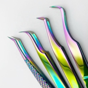 Pince à cils en acier inoxydable multi-couleurs, lot de 3, pour extensions de cils volume, à grip diamanté, précision - Product Image 2