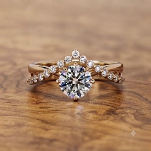Bague de fiançailles moderne en or massif 10K avec diamant de laboratoire rond de 2,28 carats couleur E VS1 et bande tressée pour femme, bague solitaire en diamant de 2 carats - Product Image 1