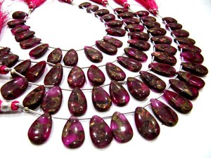 Chaîne de perles naturelles en turquoise cuivrée rose nacré, forme poire, 8 pouces - Product Image 3