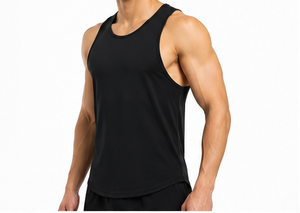 Men's <b>Black</b> Solid O-Neck Tank Top Breathable <b>Knitted</b> Casual Sleeveless Polyester Material High Quality <b>vest</b> with custom logo - Product Image 3