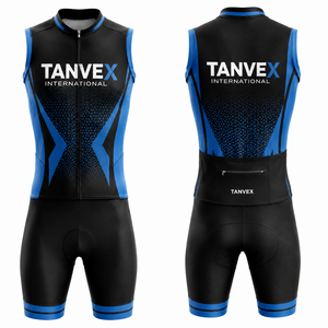 Ensemble de maillot de cyclisme unisexe TANVEX noir et bleu, impression par transfert thermique, écologique, 100% polyester, respirant, anti-transpiration, séchage rapide - Product Image 2