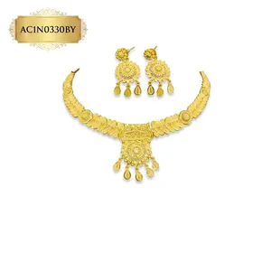 Designer Indian Style African Gold Plated Charm Necklace Set for Nigerian <b>Bridal</b> and Party Wear Fashion - Product Image 2