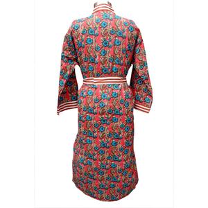 Robe kimono pour femmes été automne 100% coton longue manches longues motif floral multicolore imprimé numérique - Product Image 6
