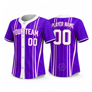 Maillot de baseball personnalisé imprimé par sublimation, unisexe, adulte, manches courtes, boutons sur le devant, rayé, nom de l'équipe, polyester respirant - Product Image 6