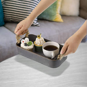 Bandeja galvanizada con mango de cuerda Estilo industrial Rectángulo Bandeja decorativa Centro de mesa para sala de estar Cocina Mesa de centro - Product Image 4