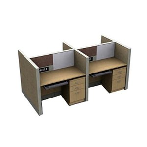 Four-Person Modular <b>Workstation</b> Cluster with Privacy Panels Curved Desks Storage Units and Modern Office Design Layout - Product Image 5