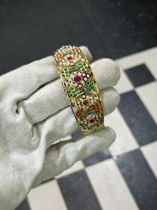 Bracelets en laiton plaqué rhodium imitation, zircon floral, perles d'imitation, bijoux ethniques pour femmes, bijoux de mariage traditionnels indiens, Kada - Product Image 2