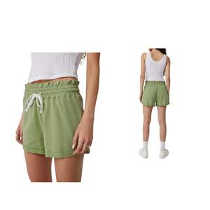 Shorts de sport en coton pour femmes, taille haute élastique, décontractés, pour l'été, avec cordon de serrage, logo personnalisé OEM, vente en gros - Product Image 1