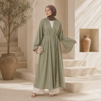 Robe Abaya Kaftan Moderne en Viscose avec Ceinture, Abaya Ouverte, Tenue Pudique, Fabricant OEM ODM Personnalisé