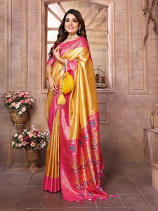 Green Banarasi Silk Paithani <b>Saree</b> Self Embroidered Indian Ethnic Wear Women Wedding Diwali Party Floor-Length Sun Protection - Product Image 1