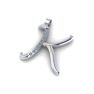 Custom K Initial Alphabet Letter Natural Diamond Brilliant Cut Charm <b>Pendant</b> 14K <b>Solid</b> White <b>Gold</b> Trendy Design Gift for women - Product Image 1