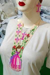Ensemble collier et bracelet en perles de verre de créateur, assorti, pour les amateurs de bijoux bohèmes faits main - Product Image 1