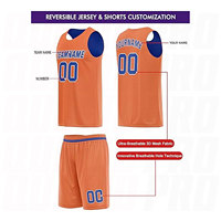 Uniforme de basket-ball réversible, logos et numéros personnalisés, tissu en maille à séchage rapide, orange et bleu, maillot et short de basket-ball de haute qualité
