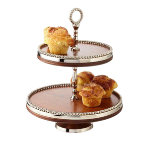 Modern Gold Tone Leaves Design 2-Tier Acacia Wood Eco-Friendly Handmade High Quality Cake Stand For Cakes Cupcakes And Desserts - Product Image 6