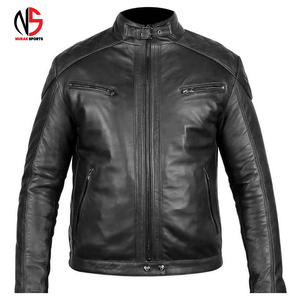 Veste de moto d'hiver pour homme en cuir véritable marron de haute qualité, imperméable, coupe-vent, col mandarin, logo frontal, respirante - Product Image 3