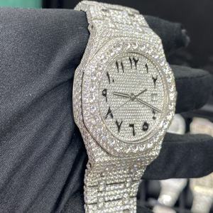 Montre automatique mécanique en acier inoxydable pour hommes et femmes, design de créateurs, sertie de moissanite VVS couleur D, style Hip Hop, étanche 10 bars, vente en gros - Product Image 2