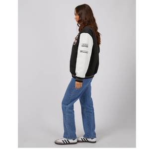 Veste universitaire noire et blanche avec logo brodé sur le devant, coupe classique, style décontracté, unisexe, pour l'automne - Product Image 4