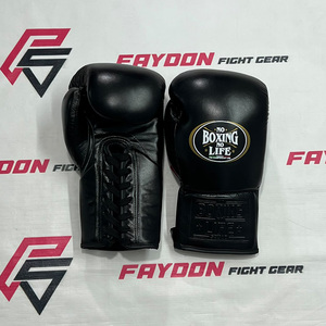 No Boxing No Life, gants de boxe en cuir véritable, entièrement noirs, sur mesure, à lacets, séchage rapide, pour le sparring et les arts martiaux mixtes. - Product Image 1