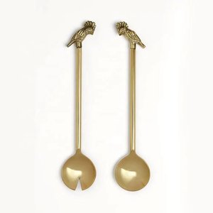 Standard Look Metal <b>Gold</b> Salad Server Spoon & Fork Set With <b>White</b> Resin Handle for Wedding Tabletop Salad Server Sets - Product Image 2