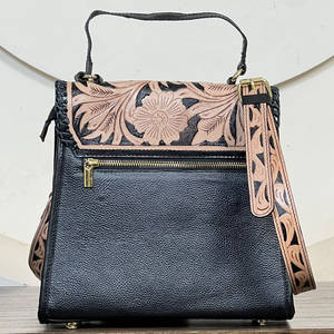 Bolso de mensajero de cuero floral hecho a mano para mujer, de piel auténtica de vaca, elegante, con asa superior y bandolera, colección Super Septiembre 2026 - Product Image 5