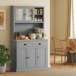 71\" Tall Modern Gray <b>Freestanding</b> <b>Kitchen</b> Cabinet 71\" Tall Pantry Hutch with Wide Countertop and Adjustable Shelves - Product Image 2