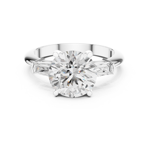 Anillo de compromiso y boda de tres piedras con diamante cultivado en laboratorio de corte brillante redondo de 3 CT y corte baguette, oro macizo de 14K, HPHT CVD - Product Image 6