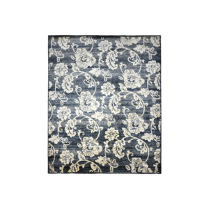 Handknotted Wool Washable Thin Transitional <b>Rug</b> Charcoal <b>Cream</b> <b>Large</b> Floral Vines Low Pile Living Room - Product Image 1