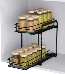 2 Tier Metal <b>Wire</b> Spice <b>Rack</b> Organizer Kitchen Countertop Standing Storage Shelf Carbon Steel Seasoning Bottle Holder Black - Product Image 5