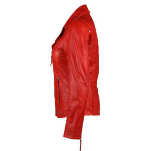 Chaqueta de Motociclista Impermeable de Cuero Genuino Rojo para Mujer, Marca WARPRO INDUSTRY, Cierre de Cremallera, Cuello Camisero, Largo Regular - Product Image 2