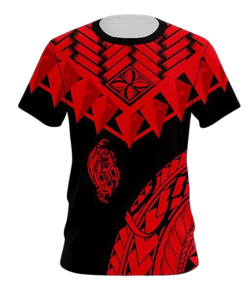 Camisa Casual Polinesia para Hombre con Cuello Mao, Tela Satén, Manga Corta, Color Granate, Impresión Personalizada a Bajo Precio - Product Image 2