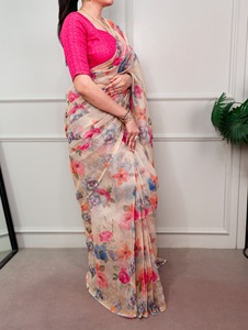 Indian Traditional Ethnic Casual Saree in Floral Print for Daily Wear and Festive Function for Women Fancy Trendy Outfit - Product Image 4