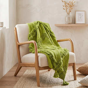 Plaid de salon artisanal tufté et tissé, en coton doux de qualité supérieure, avec bordure à pompons épais, drapé décoratif minimaliste pour canapé, en gros - Product Image 6